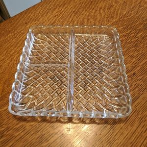 Beautiful vintage clear Crystal square serving tray with 3 separate servingareas